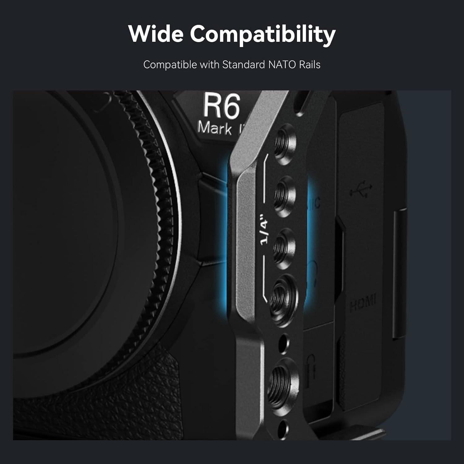 Smallrig Snap-On NATO Side Handle, Quick Lock Design, Up/Down Adjustable, Built-In Cold Shoe Mount, 1/4''-20 Thread Hole, Wrist Strap Hole - 4017