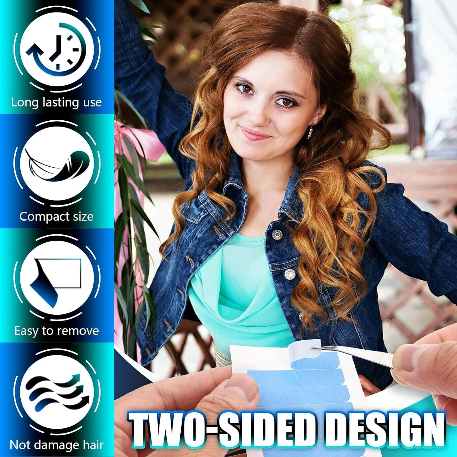 Double Sided Hair Extension 120 Pcs Adhesive Replacement for Hair Extensions, Wig Strips for Fixing Wigs, Hair Pieces (120 Pcs,Blue and Green) image number 1