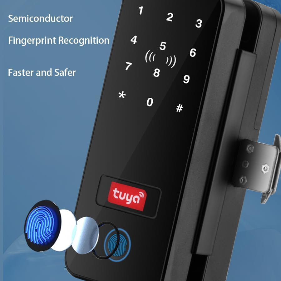 Uantii Smart Glass Door Lock Tuya Bluetooth Electronic Fingerprint Glass Door Lock for Office Glass Door,Sliding Door; App,Card,Passcode,Remote Control and Keys Unlock image number 4