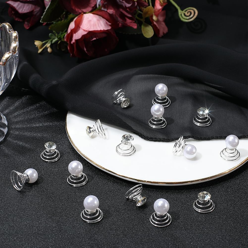 SOFPLATE 60Pcs 2 Styles Pearl Spiral Hair Pins Rhinestone Twister Hair Studs Bulk Faux Diamond Glitter Gems round Spring Stick Pin Jewellery for Wedding Bridal Prom Valentine Day Party Favor Adults image number 2