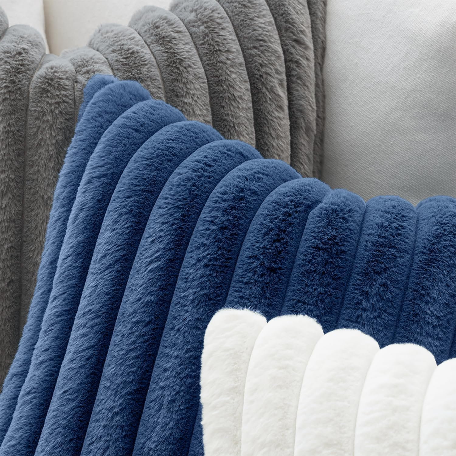 Faux Fur Throw Pillow Covers &ndash; Set of 2 Plush 18X18 Inch Cushion Covers Ultra-Soft Navy Blue Decorative Pillows for Sofa, Bed & Modern Spring Home Decor Navy Blue image number 1