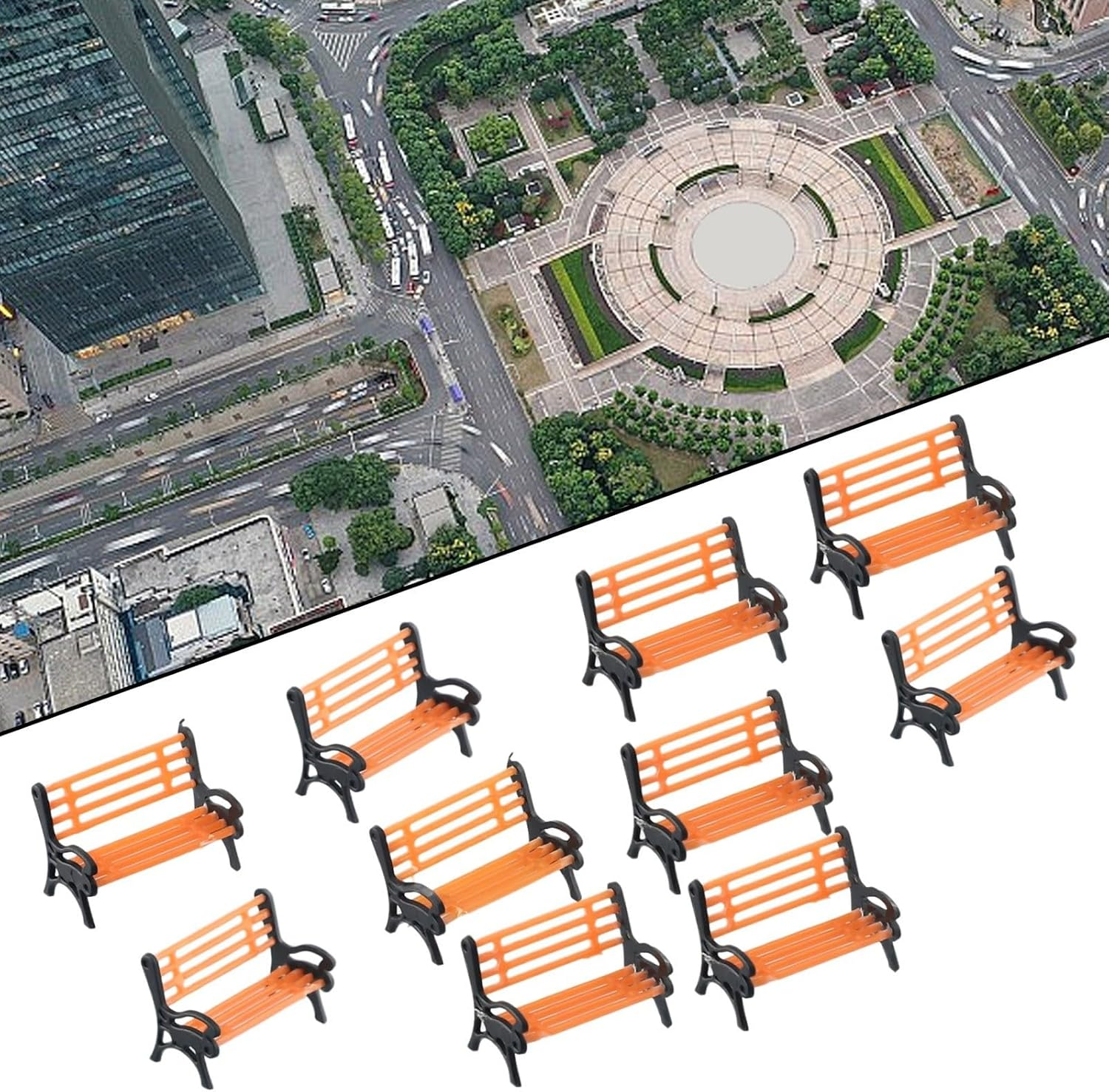 10Pcs Model Train Platform Park Street Seat Bench Chairs Settee 1:87 HO Scale Model for HO TT Scale Models Park Benches image number 2