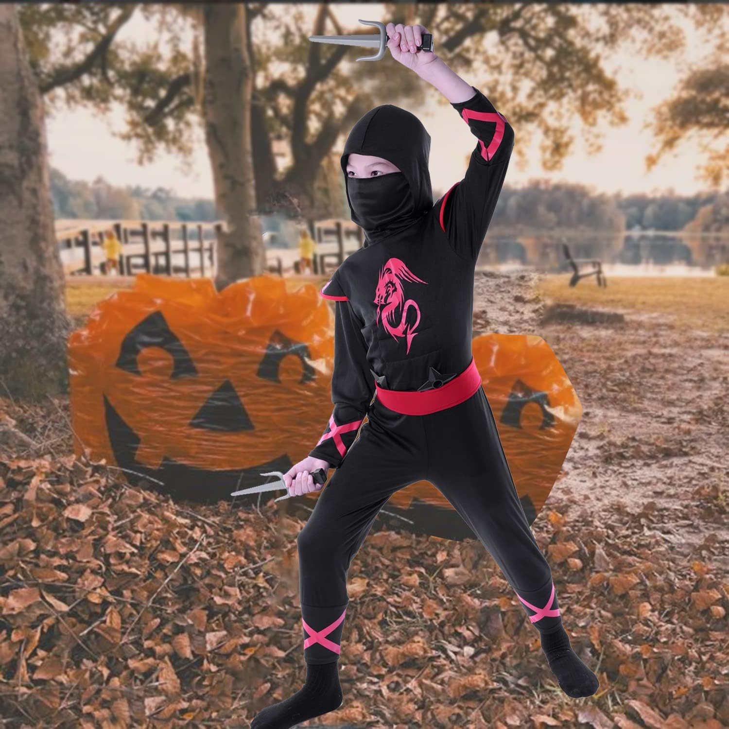 Sincere Party Kids Ninja Costume,Ninja Dress up Role Play Outfit with Accessories image number 3