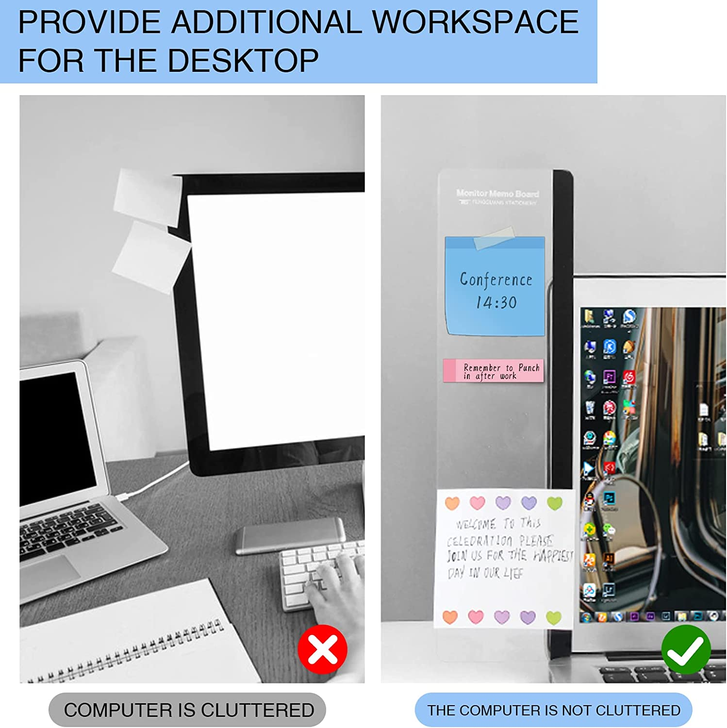 Office Desk Accessories 2Pcs Multifunction Computer Monitor Memo Board - Transparent Computer Side Panel Memo Creative Monitor Side Panel Suitable for Office Home Desktop image number 5