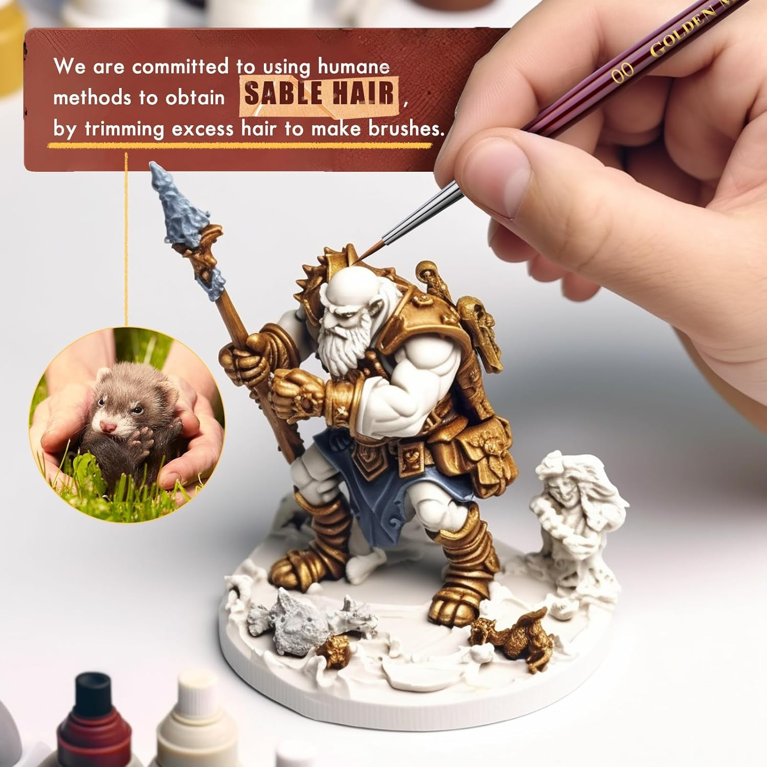 Golden Maple Kolinsky Sable Miniature 3PCS Professional Ultra Fine Detail Paint Brushes for Miniatures Fingure Size 00, 0, 1 image number 4