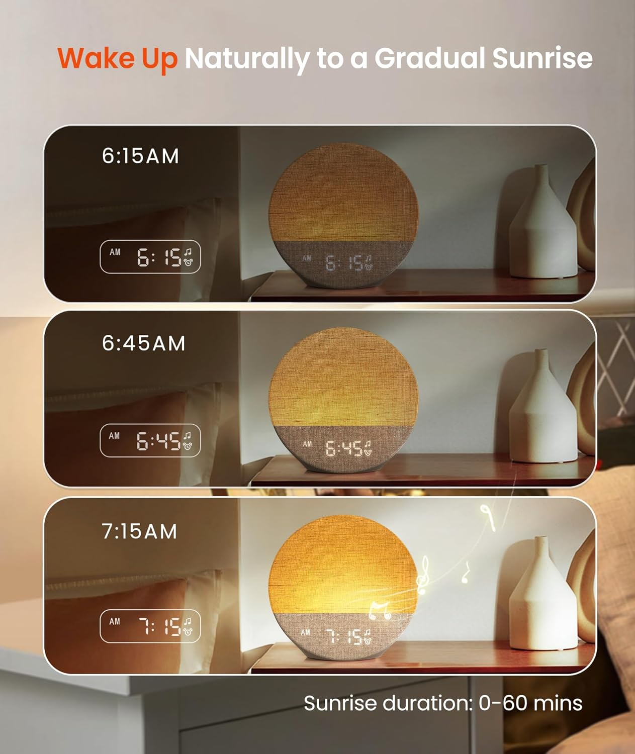 Dreamegg Sunrise 1 - Sound Machine Sunrise Alarm Clock with 9 Night Lights, 29 Soothing Sound for Sleep, White Noise Machine, Timer, Dimmable, Wake up Light Alarm Clock for Bedroom, Kids, Adult, Gift image number 1