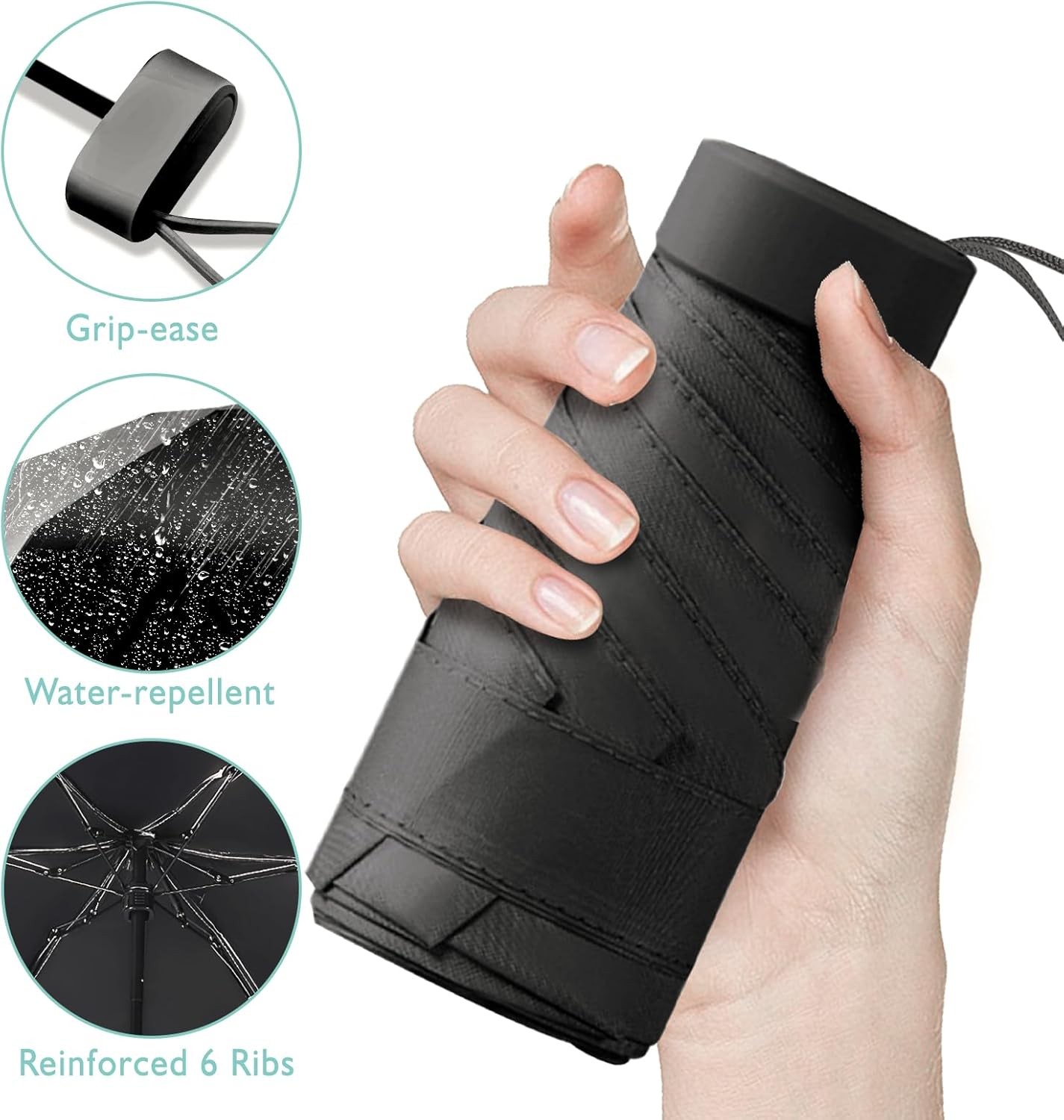 Compact Mini Umbrella for Purse - Lightweight, Pocket-Sized Travel Umbrella with Black UV Coating for Sun Protection, Purple image number 4