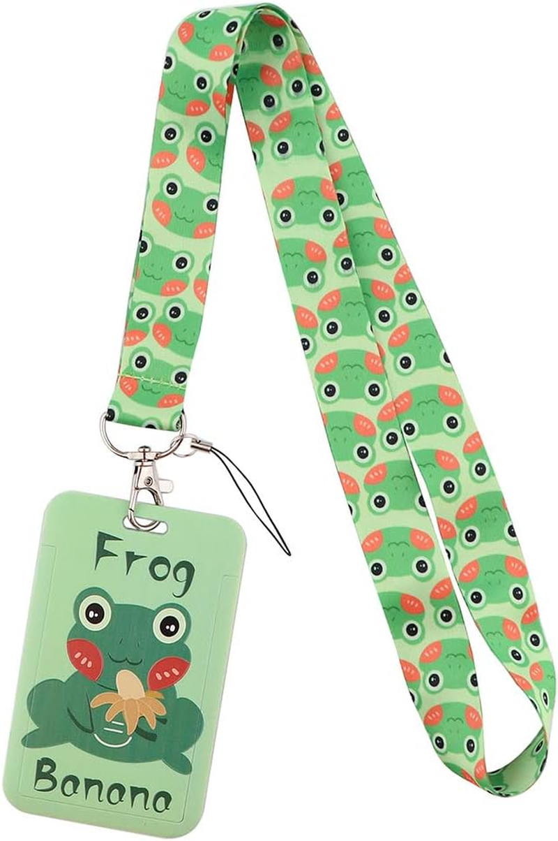 Cute Frog Lanyard with ID Badge Holder, Animal Cartoon Green Neck Keychain Strap for Keys Women Teacher Students Daughter School Work, Frog image number 1