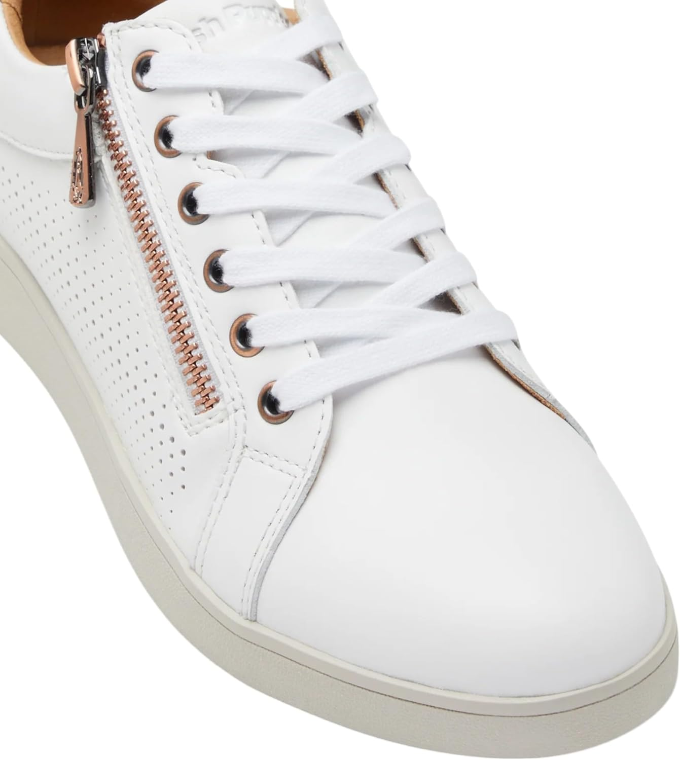 Hush Puppies Womens Mimosa Perf Ladies Sneakers Zip White Casual Lace up Shoes 11 White/Copper image number 4