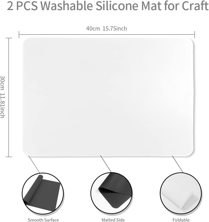 Silicone Mats 2 Pack Large Nonstick Silicone Sheet for Resin Jewelry Casting DIY Art Nail Painting Multipurpose Table Protector Placemat, 15.75" X 11.81" - Milk White  Black image number 5