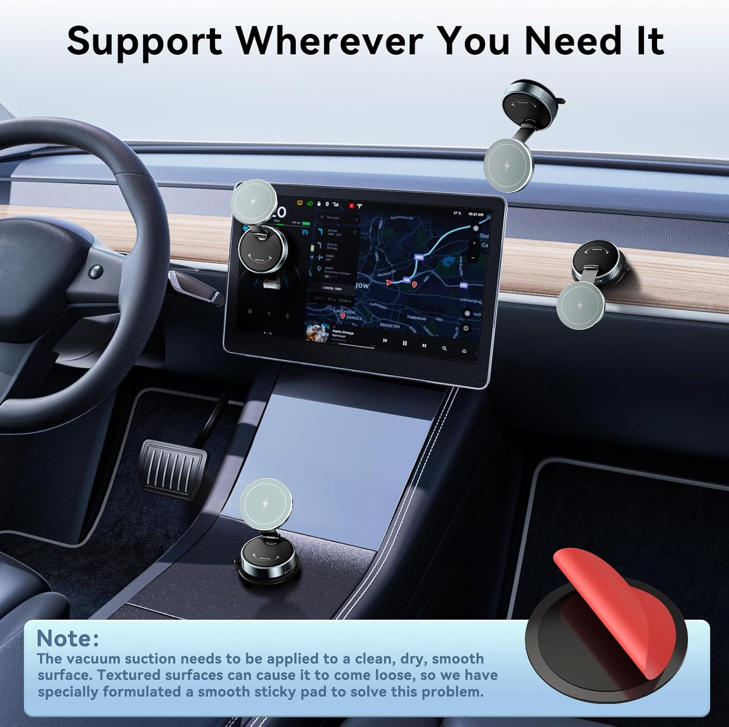 Cloudvalley for Car Mount Charger, 15W Wireless Rapid Charging & 360&deg; Rotating Vacuum Suction Cup, Magnetic Phone Holder with RGB Light, Compatible with Magsafe, Iphone 16/15/14/Dash/Windshield/Screen image number 3