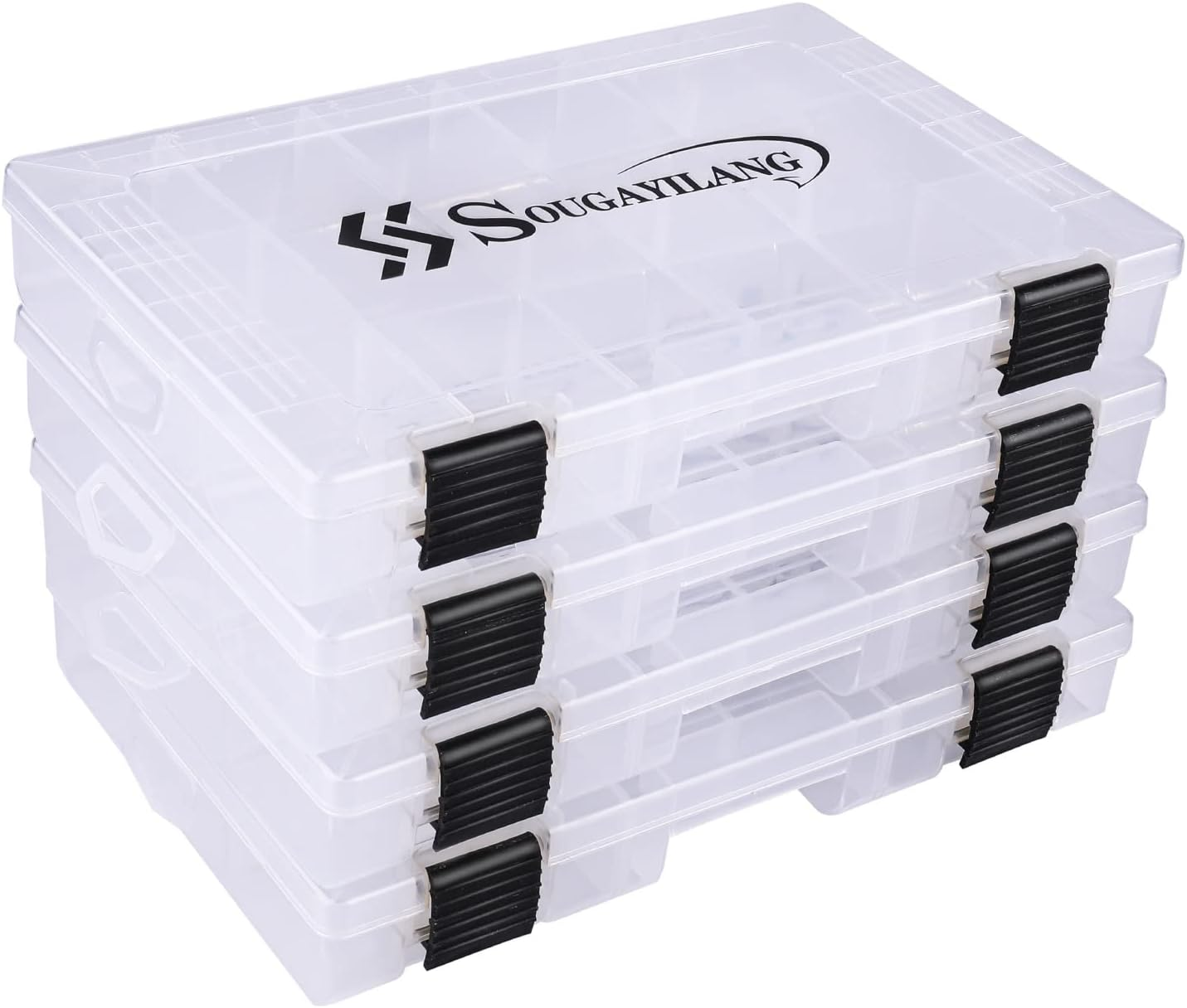 Sougayilang Fishing Tackle Boxes - 3600 3700 Plastic Storage Organizer Box with Removable Dividers - Fishing Tackle Storage - 4 Packs 3600 Transparent Tackle Trays