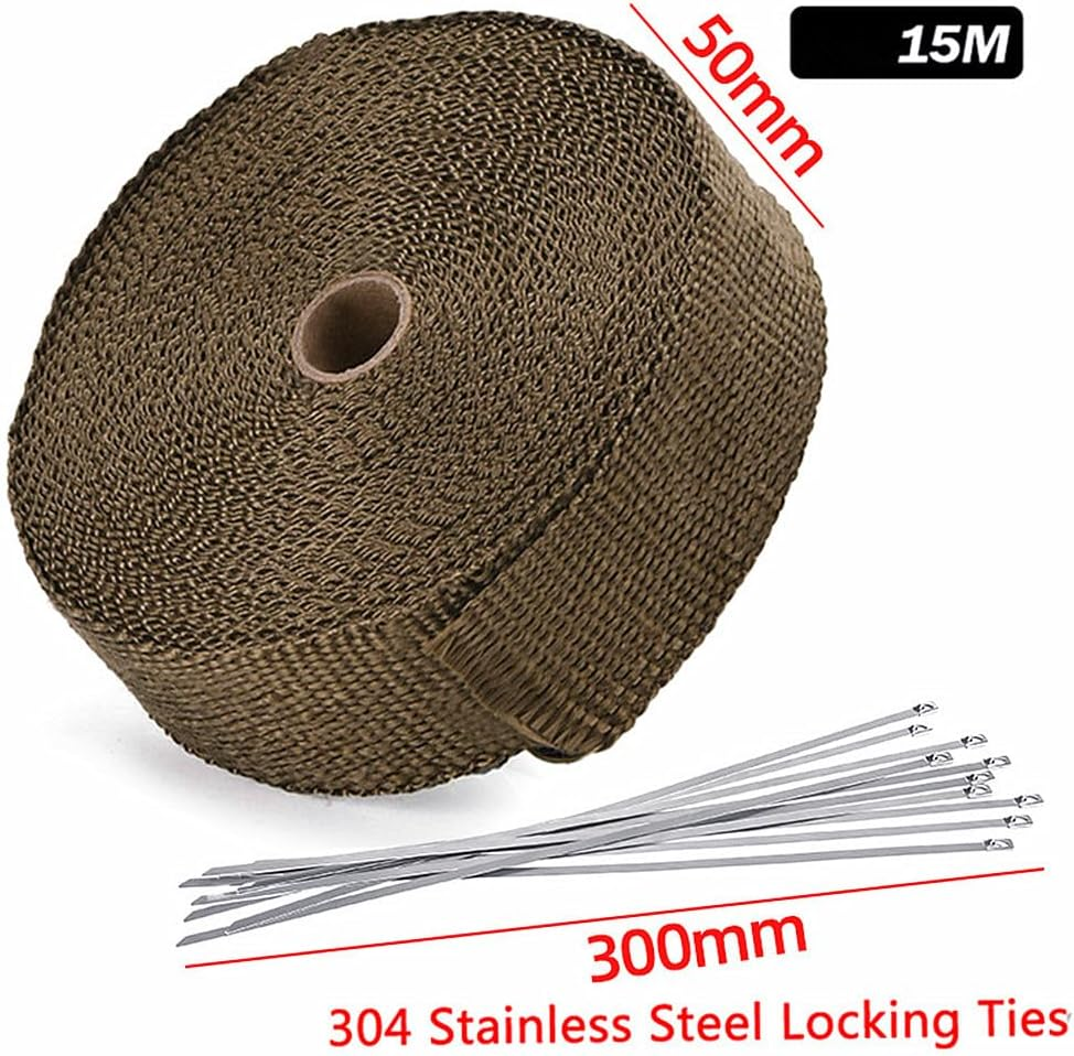 Walquicks 1 Pcs 15M X 5Cm Exhaust Heat Wrap Roll Fiberglass Heat Shield Wrap with 10Pcs Stainless Locking Ties Assortment Kit, Perfect for Motorcycle Fiberglass Heat Shield Tape - Black image number 6