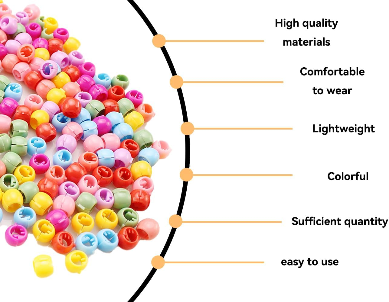 KAPSING Pack of 100 Colourful Hair Beads for Clips, Plastic Beads, Hair for Hair Accessories, Girls, Children image number 6