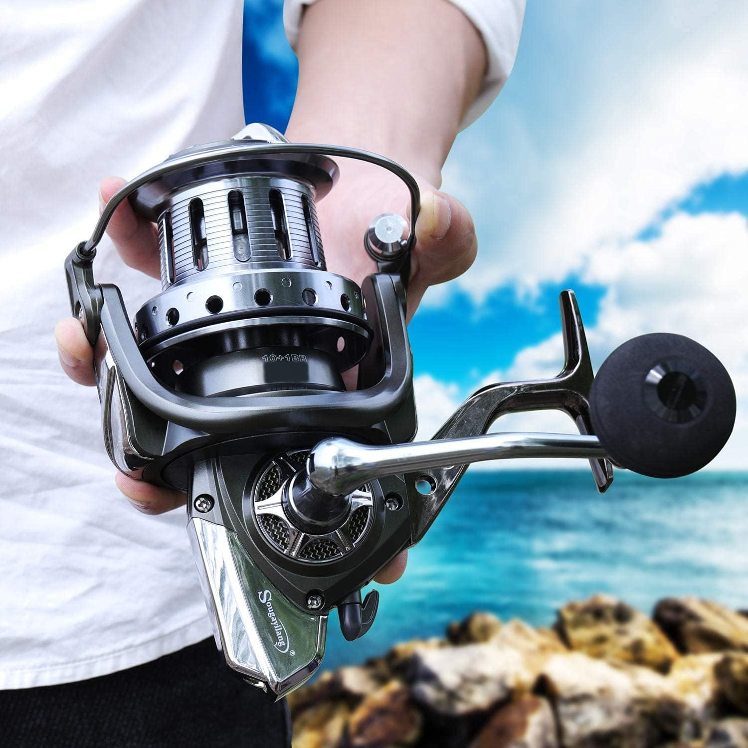 Sougayilang Spinning Reels 10000 Series Surf Fishing Reels,10+1 Stainless BB Ultra Smooth Powerful with CNC Aluminum Spool Fishing Reels for Saltwater Freshwater image number 1