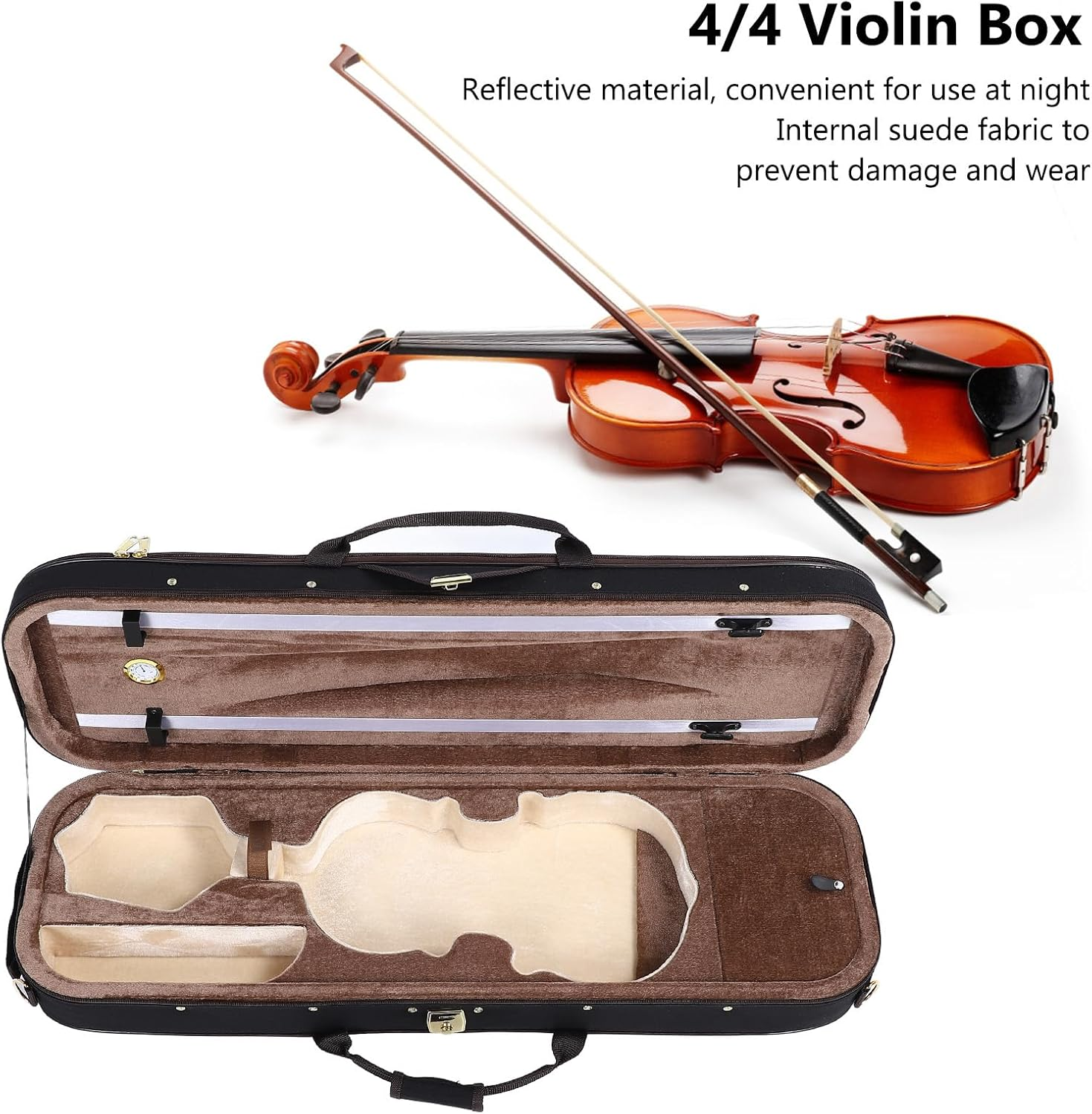 4/4 Violin Case, Full Size Professional Oblong Violin Hard Case with Hygrometer, Lightweight Portable Backpack Style Violin Oblong Case with with Carry Straps & Foam Interior image number 3
