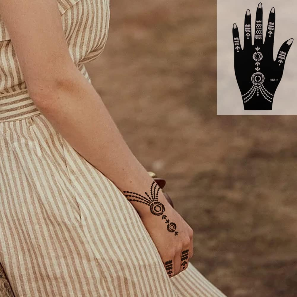 8 Pieces India Henna Tattoo Stencil Set for Women Girls Hand Finger Body Paint Temporary Tattoo Templates 20 X 10.5Cm image number 2