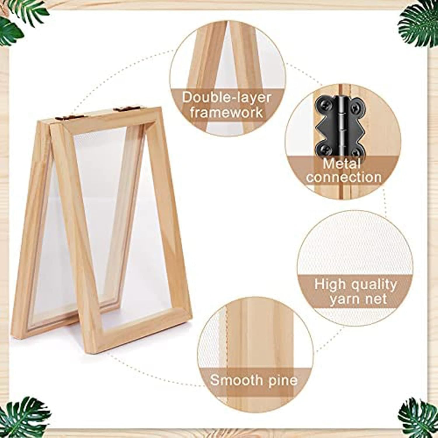 Yieidui 3 Pieces Paper Wooden Paper Mold Making Screen Kit 3 Size Frames for DIY 12.7X17.8Cm 19.8X24.8Cm 24.8X33.0Cm image number 6