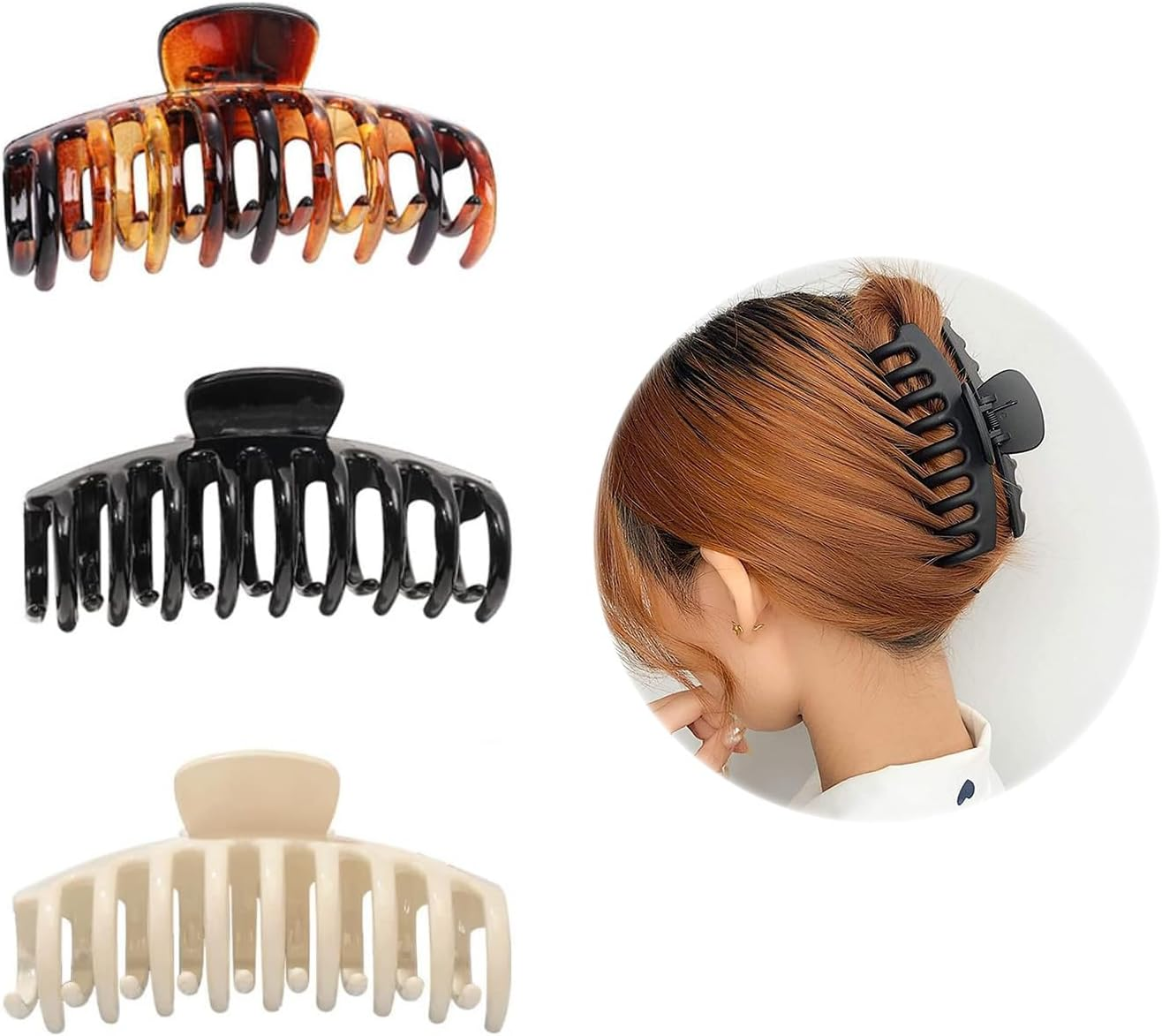 3-Pack Women'S Hair Clips, Claw Clips, Stylish Hair Clips, Strong Holding Hair Clips, Non-Slip Grip Clips, Suitable for Women and Girls Thick, Thin Hair (Three Colors)