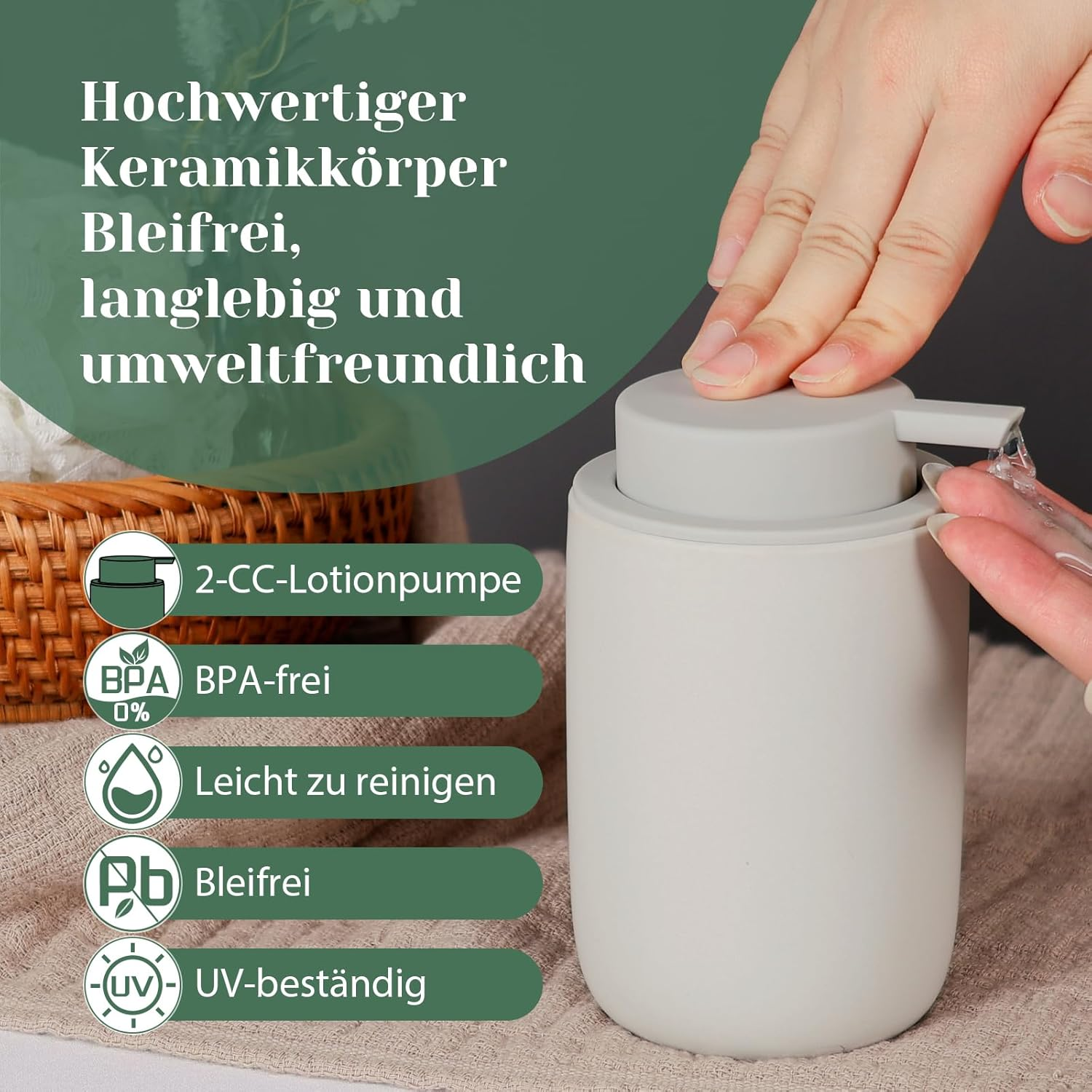 Autumnlife Ceramic Soap Dispenser Set, Grey, Pack of 2 Washing-Up Liquid Dispenser, 350 Ml Soap Dispenser with Large Pump and Label, Refillable Dish Soap Dispenser, Suitable for Kitchen, Bathroom, - Blue - Liquid image number 7