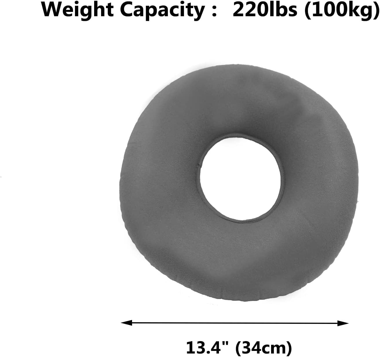 Grey Inflatable Hemorrhoid Pillow Tailbone Pain Cushion, Pillow Flocked Fabric Air Pillow for the Home, Office,Hiking,Camping,Traveling,Napping,Desk Rest,Neck & Lumbar Support - Grey image number 2