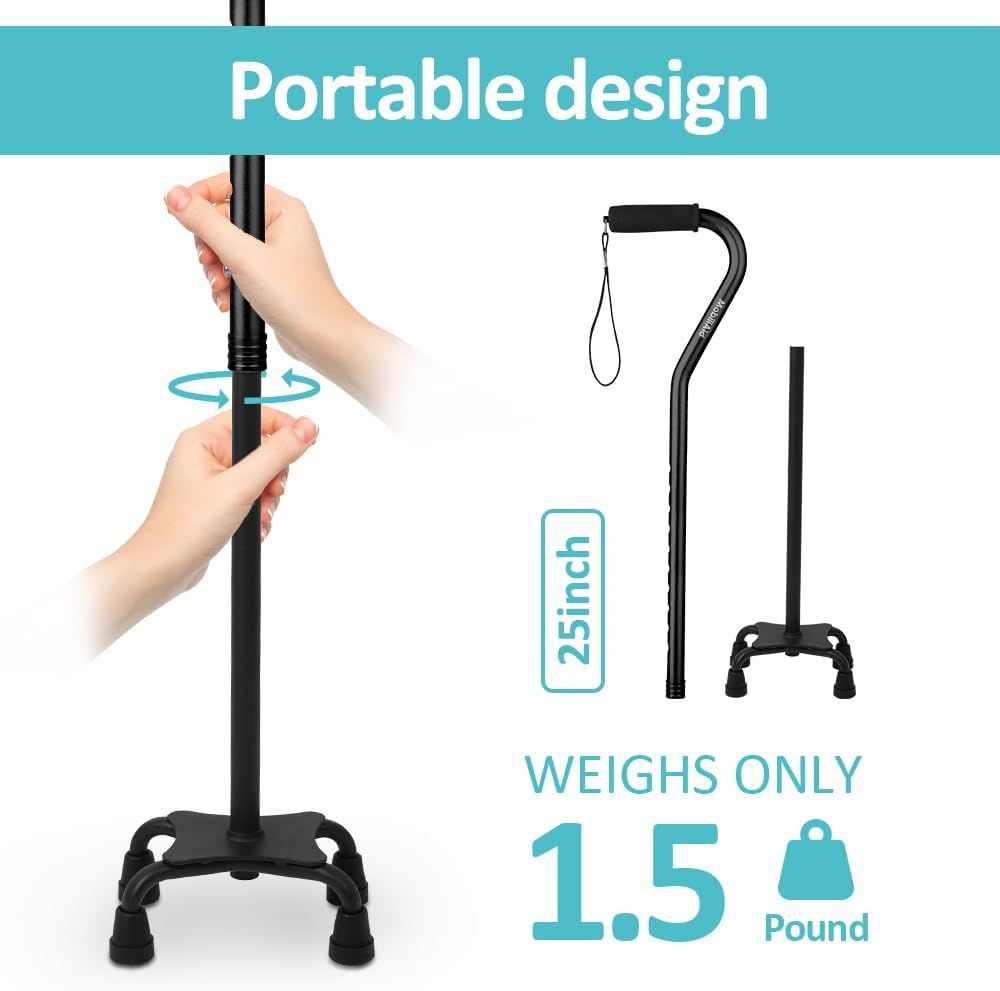 Quad Walking Stick, Adjustable Walking Cane with Offset Soft Cushioned Handle for Men & Women, Lightweight Comfortable with 4-Pronged Foot for Extra Stability image number 1