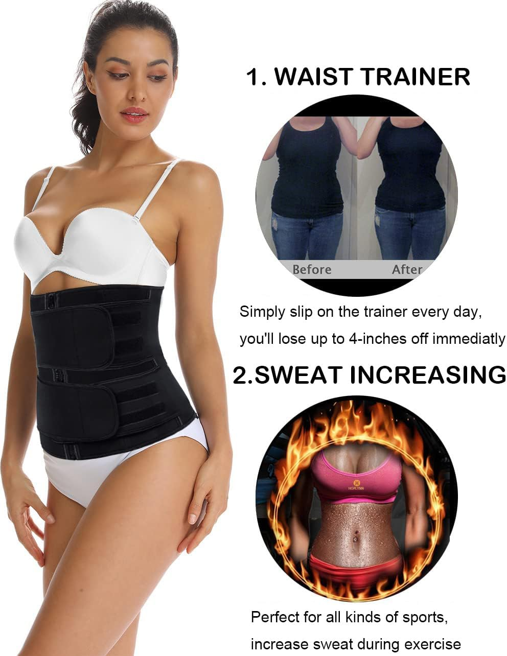 HOPLYNN Neoprene Sweat Waist Trainer Corset Trimmer Belt for Women Weight Loss, Waist Cincher Shaper Slimmer image number 2