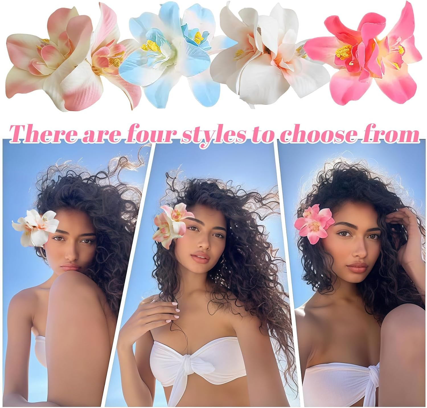 Yamobi Pack of 4 Hair Clips with Hawaiian Flowers, Flower Hair Clips, Hair Pin with Butterfly Orchid for Beach, Party, Suitable for Women and Girls image number 4