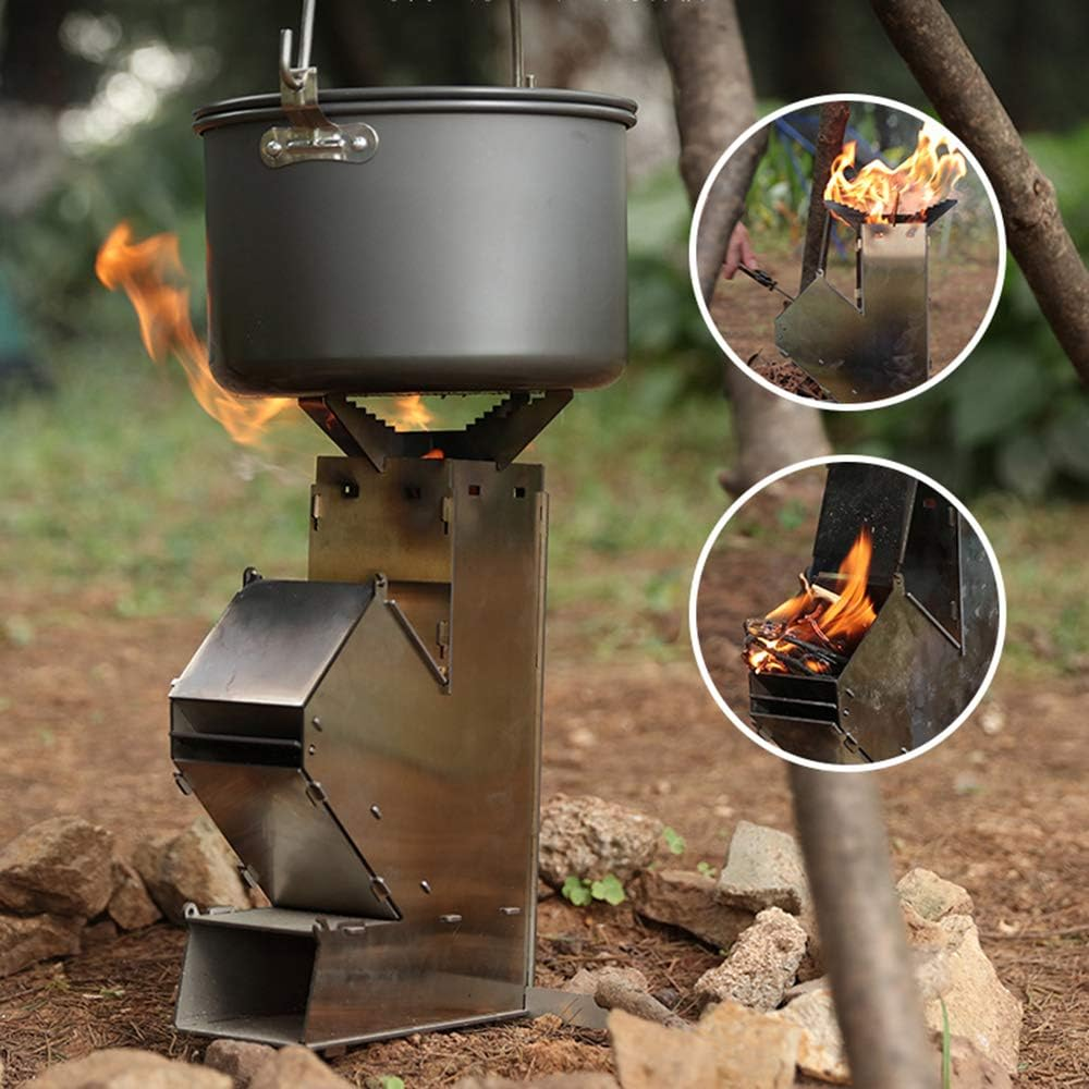 Outdoor Collapsible Wood Burning Stove Detachable Portable Stainless Steel Rocket Stove Camp Tent Stove GTRH image number 3