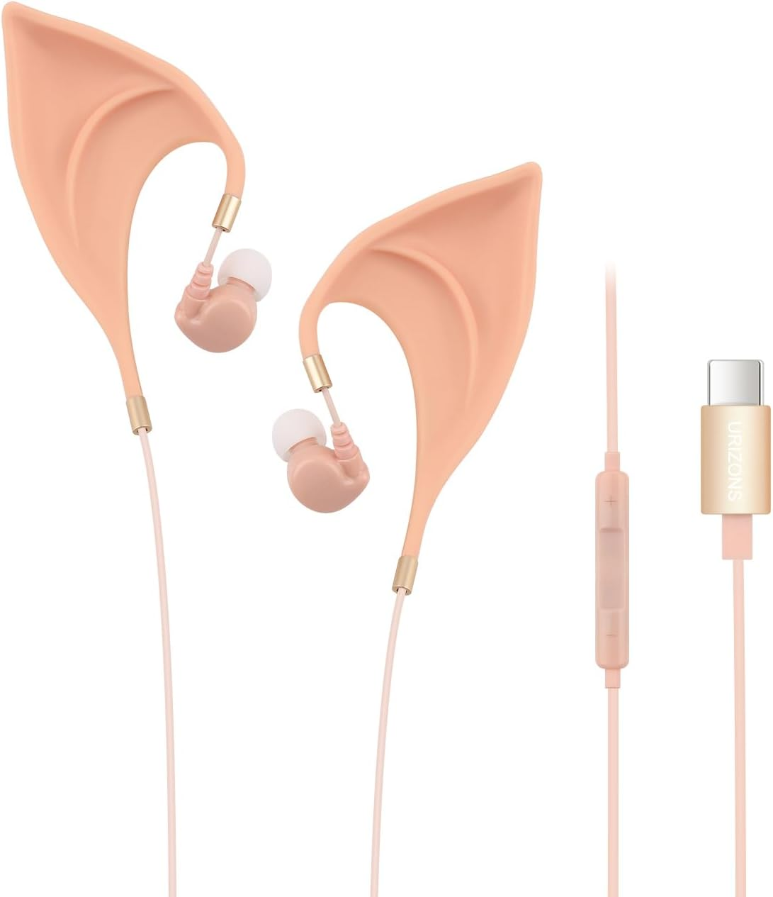 URIZONS Elf USB C In-Ear Headphones for Children &ndash; Elegant Design of Elf Ears Type C Earbuds with Wire Ultra Soft Adorable Earphones Cosplay Spirit Costume for Huawei/Samsung