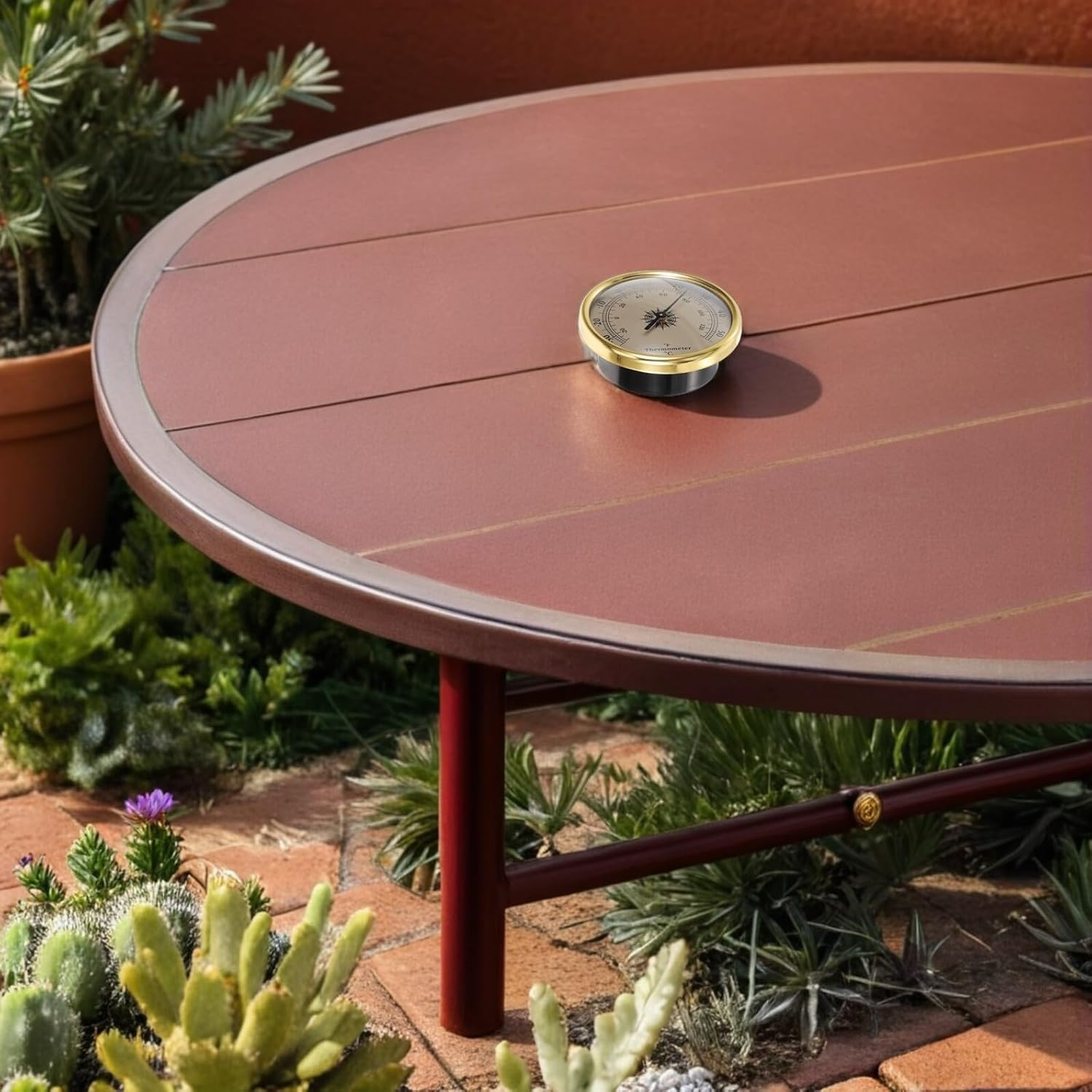 GALPADA 2Pcs Decorative round Thermometer Indoor Outdoor Wall-Mounted Temperature Gauge for Home Garden Greenhouse Meteorological Station Gold Metal Frame image number 5