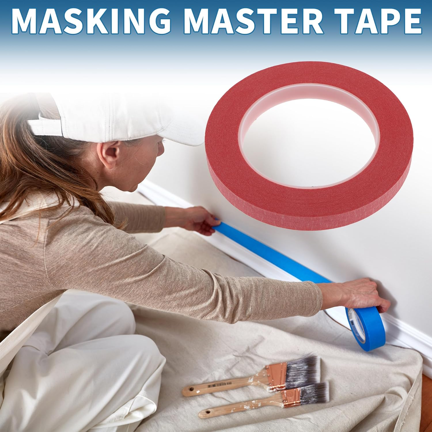 X AUTOHAUX Painters Tape Easy Removal 0.5 Inches X 52.5 Yards Masking Master Tape Red image number 5