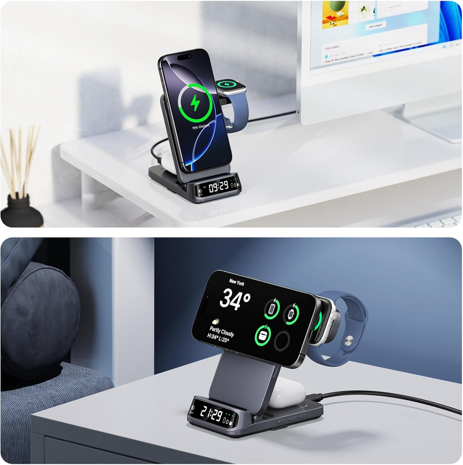 Magnetic Charging Station for Iphone 17/Air, 3 in 1 Wireless Charger for Iphone 16/15/14/13, Charger Stand for Apple Watch 11/Ultra 3/SE 3/10/9/8/7/Ultra 2, Swanscout 708M image number 5