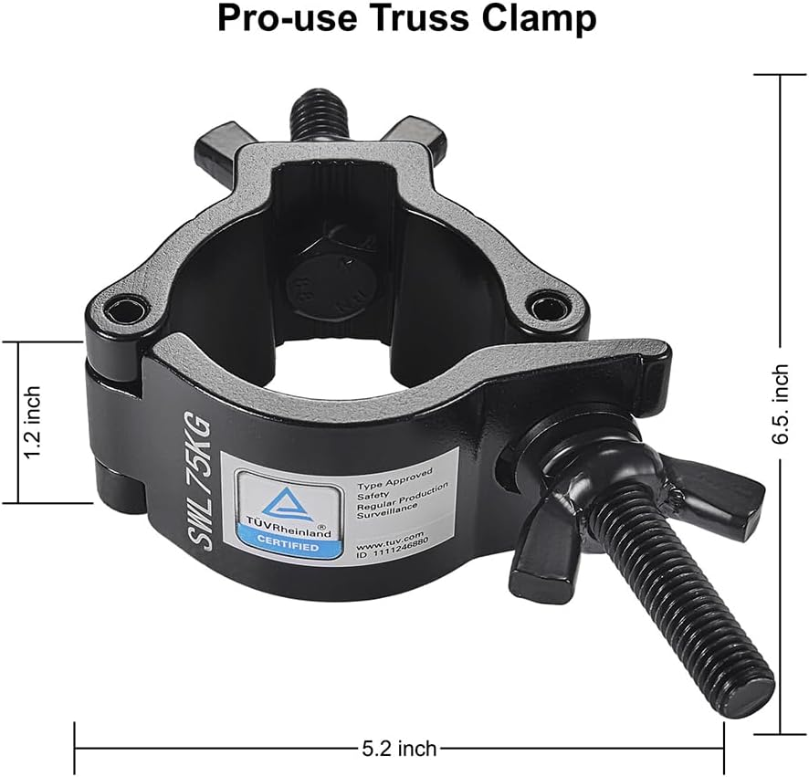Truss Clamp Stage Light Clamp, 10PCS Gzhuonan Professional 35-40 Mm Aluminium Black Small Size Light Clamps with TUV Certified, Heavy Duty 165LB Lighting Clamps, Fit for 1.4-1.6 Inch OD Tube/Pipe