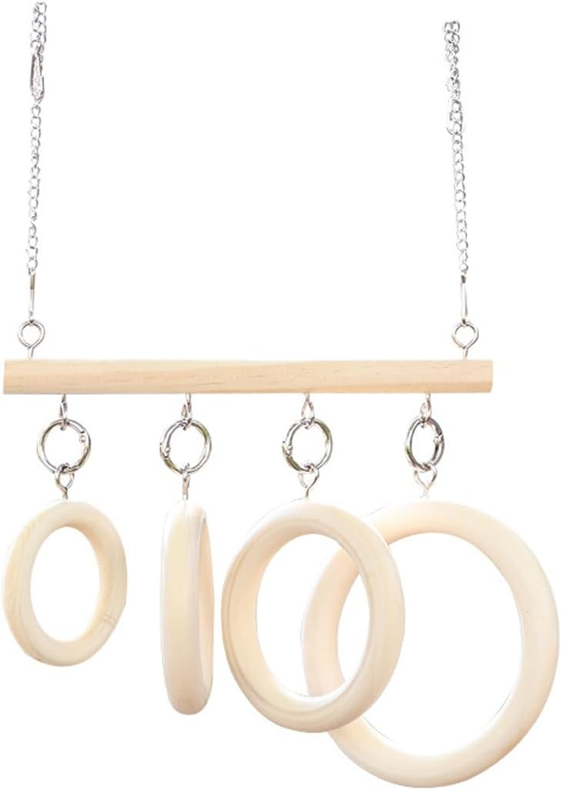 AIMALL Parrot Bite Toy, Wooden Ring Swing Station Pole, 14.56 * 7.87In Size, Log Colour, for Peony/Tiger Skin Parrots, Play & Perch Entertainment image number 1