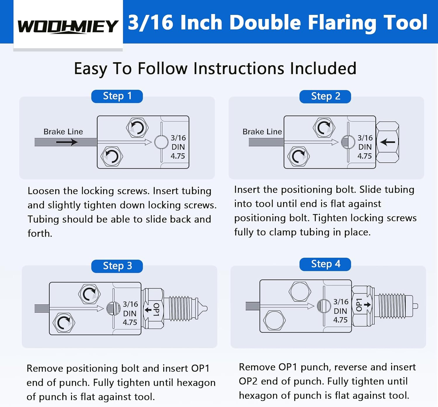WODHMIEY 3/16In Double Flaring Tool, Metal Handheld Brake Line Double Flare Tool, for Motorcycle Automotive Truck image number 3