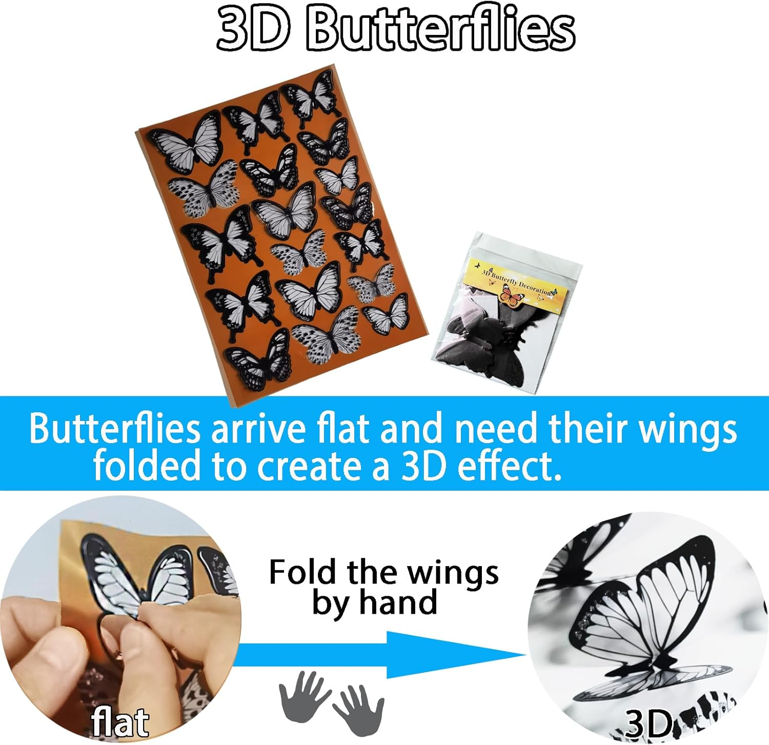 Ewong 3D Butterfly Wall Decor - 66Pcs Black Butterfly Decoration Party Cake Decorations - Removable Waterproof Wall Decal Birthday Home Room Decor Bathroom Bedroom Sticker & Murals - 108 Black image number 2