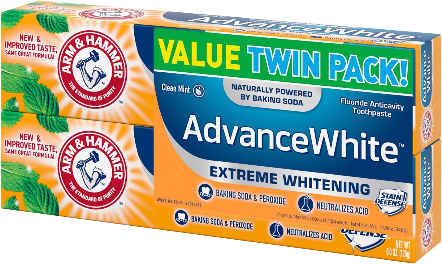 Arm & Hammer Advance White Extreme Whitening Baking Soda and Peroxide Toothpaste, 6 Ounce, Twin Pack