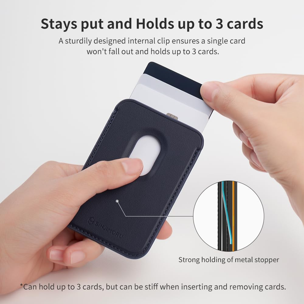 Sinjimoru Magnetic Card Wallet, Premium Vegan Leather Phone Wallet for Magsafe 3-Card Holder Compatible with Iphone 17 16 15 14 13 12 Series. M-Viica Black