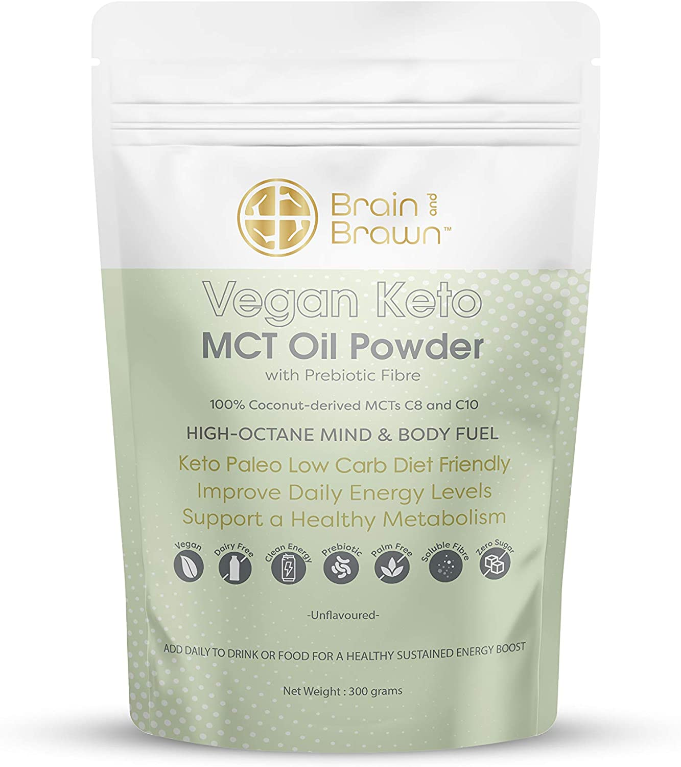 Vegan Keto MCT Oil Powder with Prebiotic Fibre Unflavoured 300G MCT Oil Powder C8:C10 (60:40), Convenient, 100% Pure MCT Oil Powder image number 1