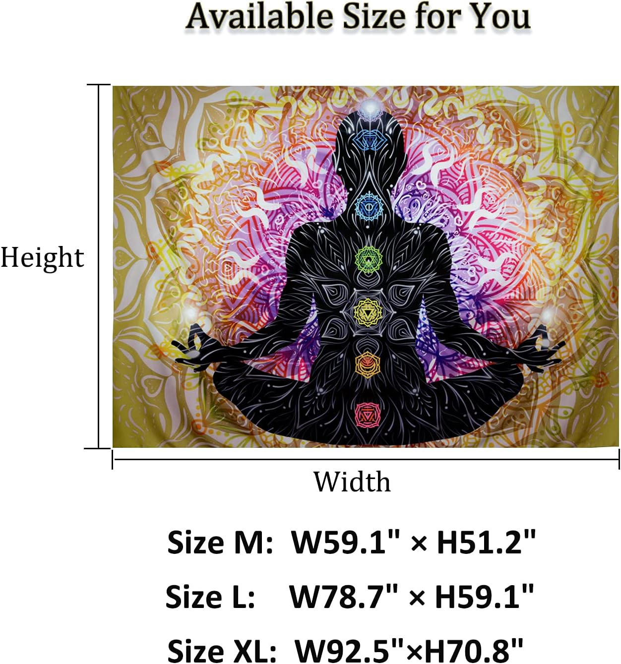 Lahasbja Seven Chakra Tapestry Yoga Meditation Wall Hanging Colorful Mandala Indian Chakra Decoration for Studio Room image number 1