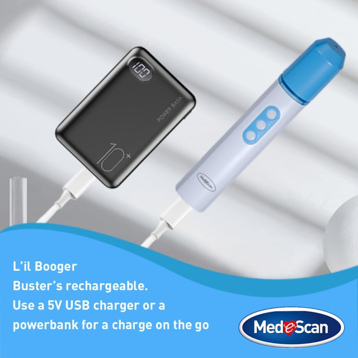 Medescan L'Il Booger Buster &ndash; Baby Nasal Aspirator with 2 Suction Levels, LED Light, Rechargeable & Hygienic Design, Soft Silicone Tips for Gentle & Effective Mucus Removal image number 3