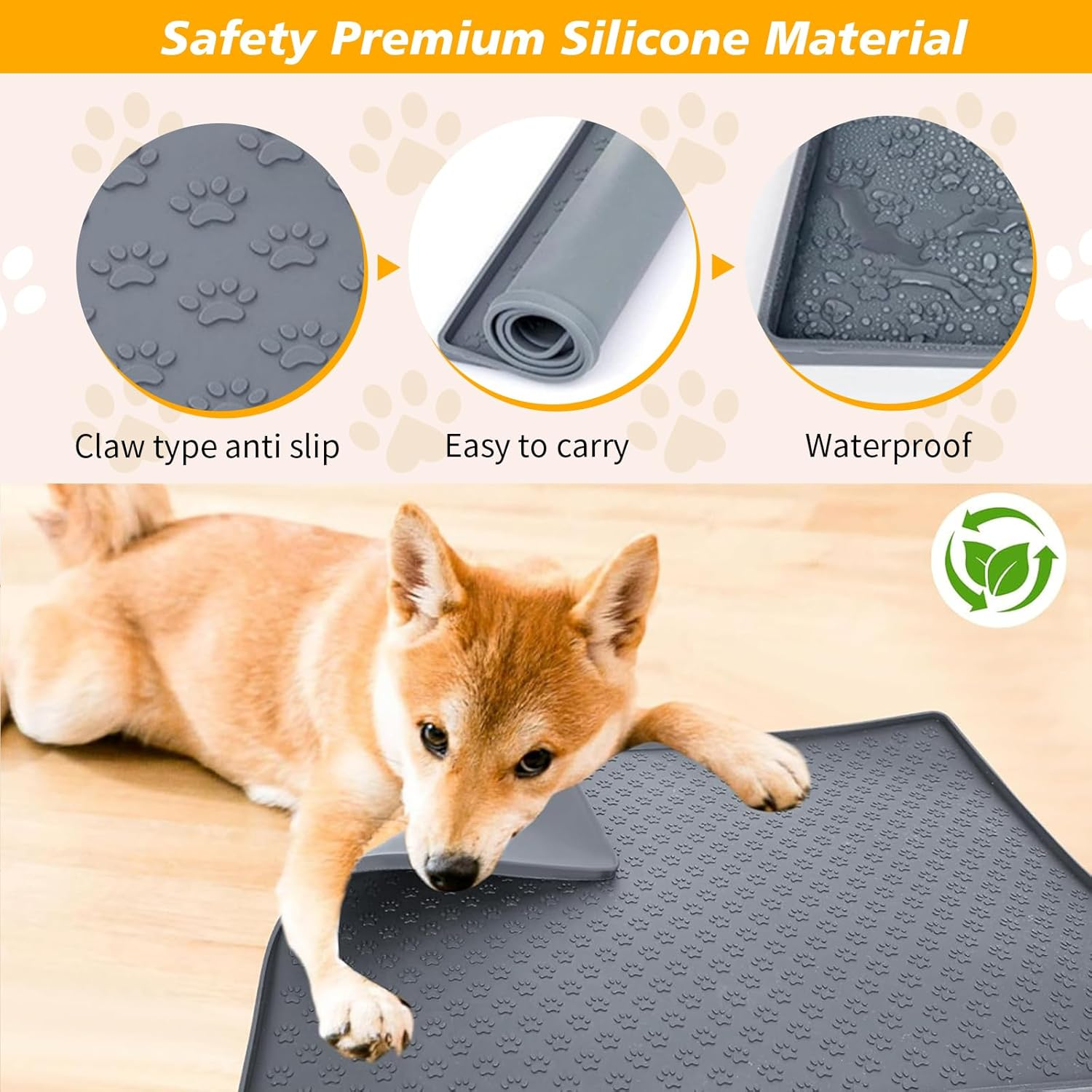 Silicone Waterproof Pet Feeding Mats - Non-Slip Dog & Cat Food Mat with Paw Pattern, Easy Clean Placemat Tray to Prevent Food/Water Residues & Overflow (Pink) image number 6