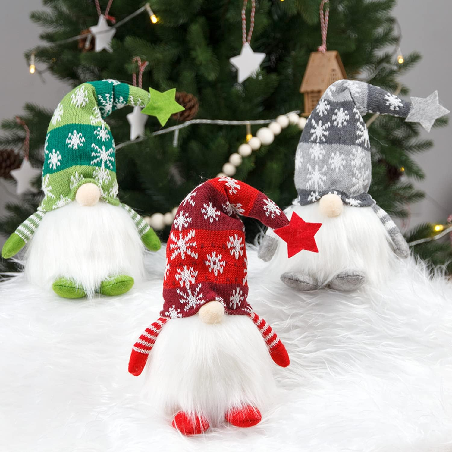 Christmas Gnomes Plush Doll, 2 Pack Christmas Elf Decoration Ornaments Thanks Giving Day Gifts Gnomes Swedish Tomte Xmas Ornaments for Home Decor (Snowflakes，Red&Green) image number 6