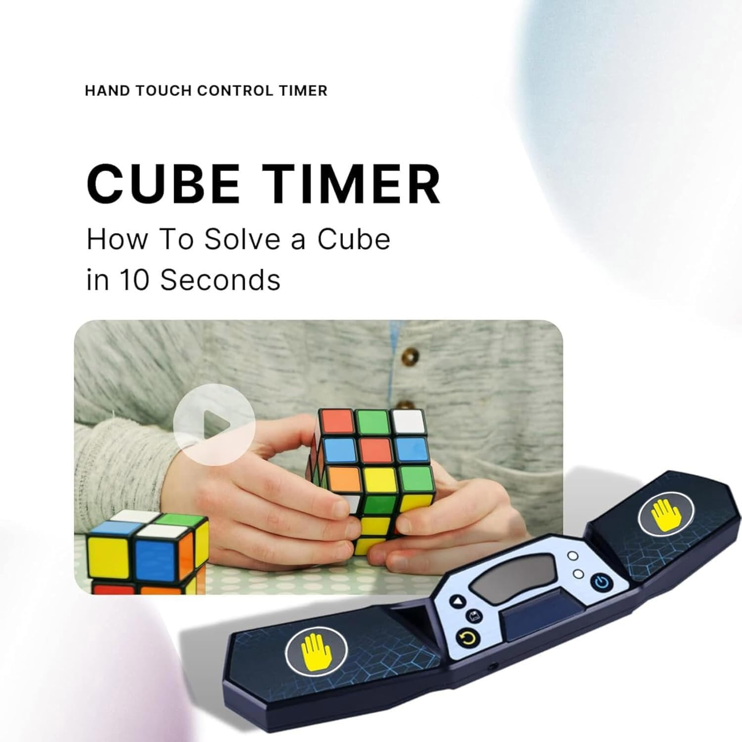 Cube Timer Clock, Speed Cube Timer for Stack Competitions & Speed Races, Automatic Hand-Touch Control, Professional Display Timer for Puzzle Enthusiasts image number 2