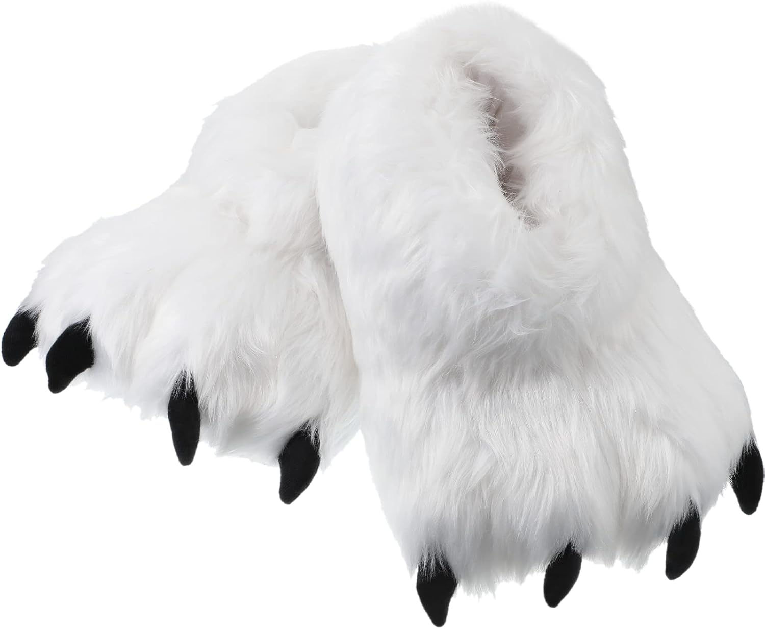 Winter Animal Paw Shoes Funny Fluffy Bear Slippers Plush Bear Shape Paw Claw Non Slip Slippers Unisex Cute Costume House Shoes for Christmas Birthday Party Cosplay, Women 6.5-8.5, Men 6-7, Black and White image number 5