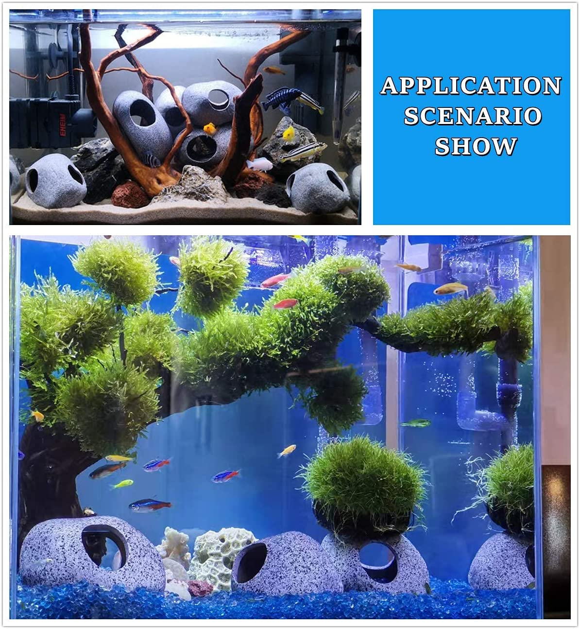 Aquarium Decorations Cave Fish Tank Accessories Rock Decor for Shrimp Cichlid Hiding Breeding Small Fish Bowl Hide Decoration Betta Toys Hideout Stones House（2Pcs） image number 3