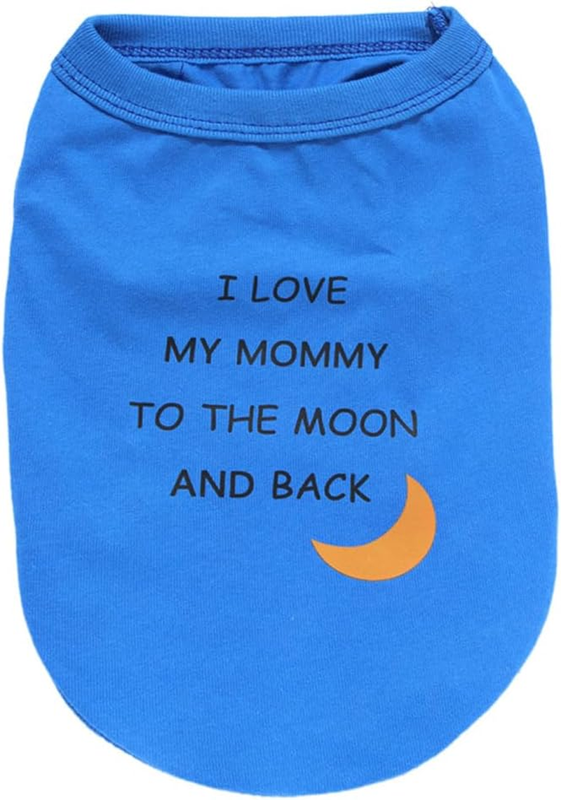 Love Mom Dog Clothing for Small Boy Dogs, I Love My Mommy to the Moon and Back Print Doggy Dress Shirts for Male Puppies Shih Tzu Maltese (Neck Girth 11.02'')