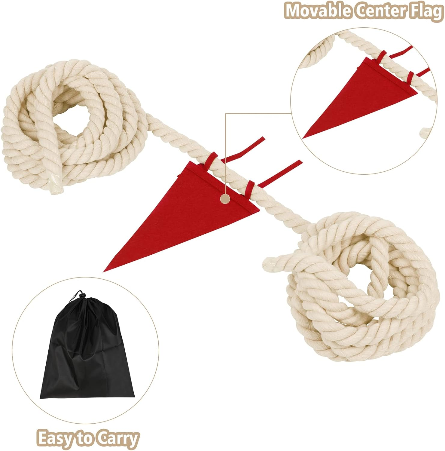 Tepartok 25FT Tug of War Rope Game Set for Kids & Adults, Family Reunion Games, Lawn & Backyard Fun, Includes Rope, Prizes, Storage Bag, Center Flag, Referee Flag & Whistle image number 1