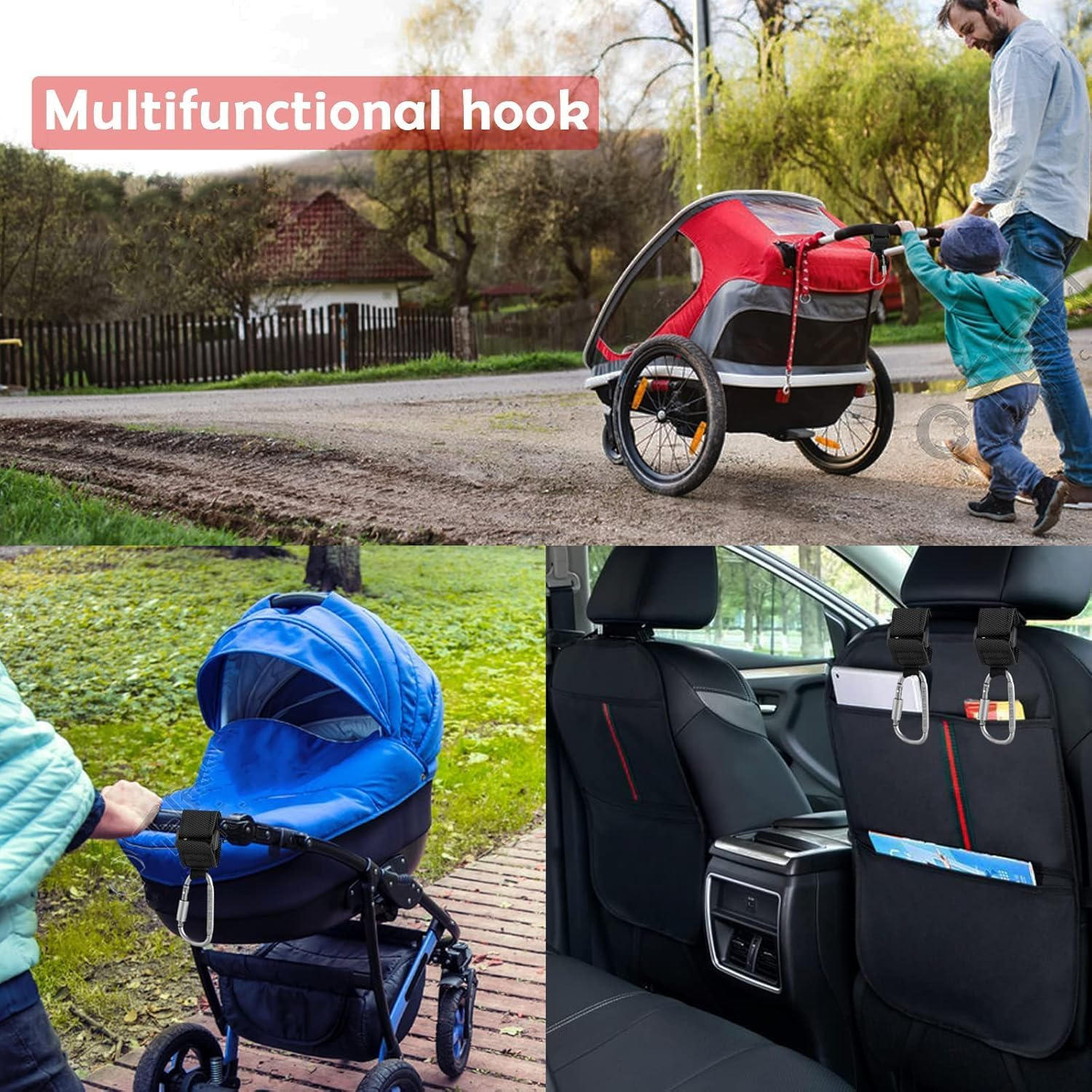 Baby Stroller Hook, Clip or Hang a Diaper Bag to Your Pram or Buggy, 2 Pieces image number 1